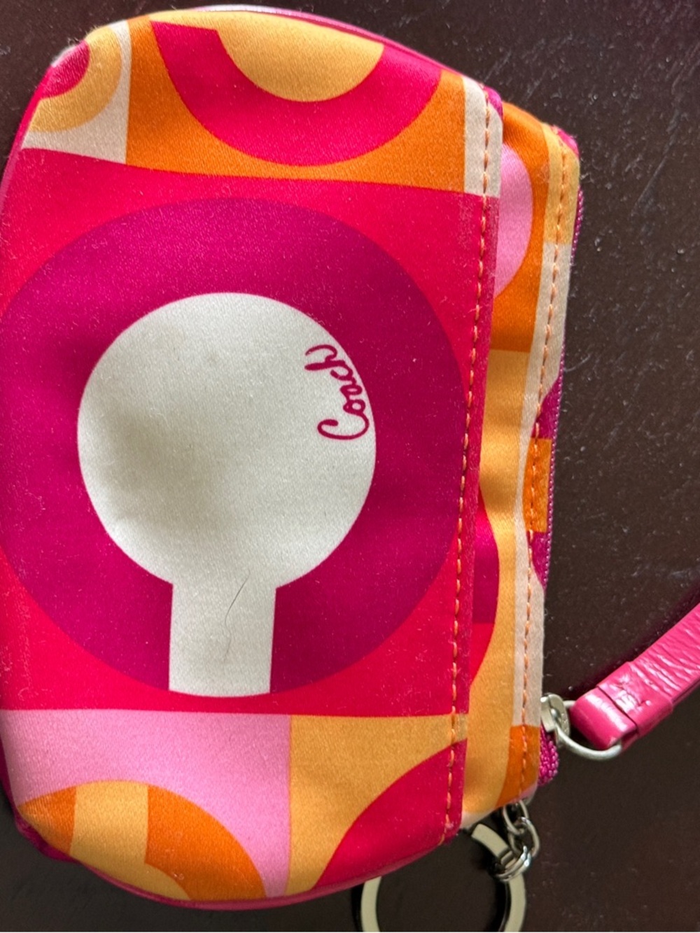 Coach Pink and Orange Signature Wristlet Pouch - Picture 5 of 6